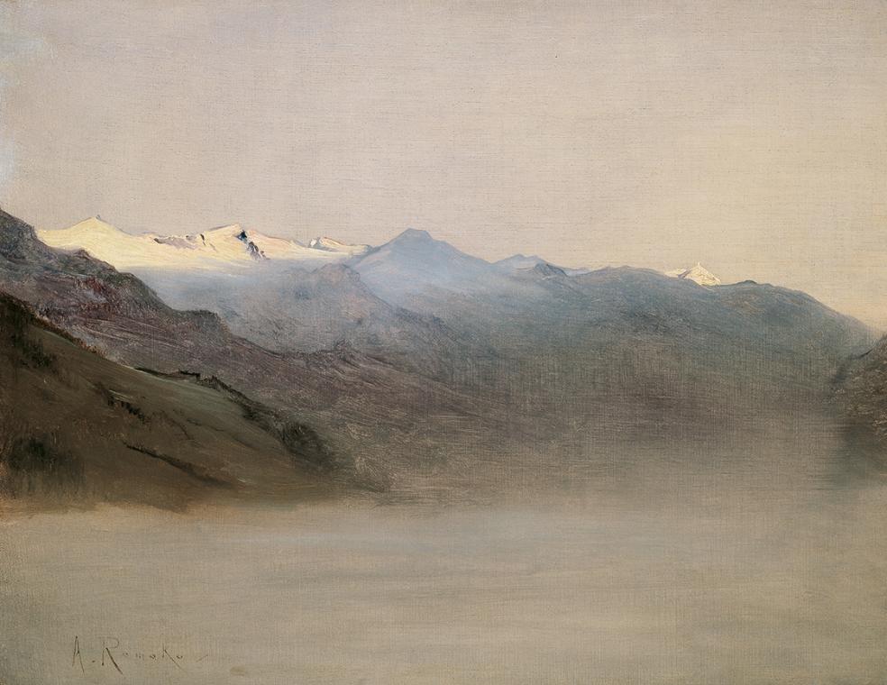 Anton Romako, Das Gasteinertal im Nebel, Herbst 1877, Öl auf Leinwand, 42 x 55 cm, Belvedere, W…