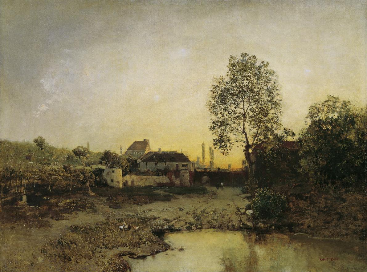 Robert Russ, Landschaft mit Weiher und Gehöften, um 1885, Öl auf Leinwand, 60 x 80,5 cm, Belved…