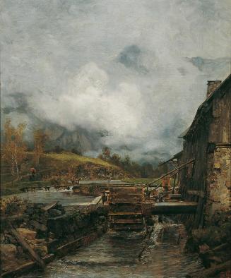 Carl Moll, Wassermühle in Goisern (nach Emil Jakob Schindler), 1884, Öl auf Holz, 44 x 36 cm, B…