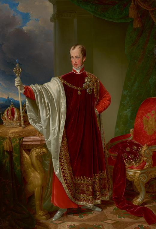 Johann Nepomuk Ender, Kaiser Ferdinand im Ornat des Ordens des goldenen Vlies, 1836, Öl auf Lei…