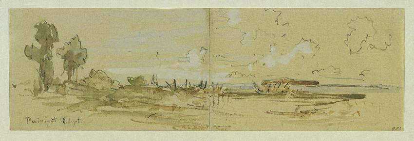 Joseph Selleny, Uferlandschaft der Insel Puinipet (Ponape), Caroline Islands, 1858, Bleistift, …