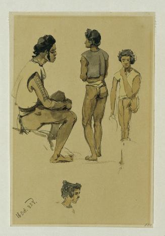 Joseph Selleny, Eingeborene der Stewart Island (Stewartinsel), 1858, Bleistift, Aquarell auf Pa…