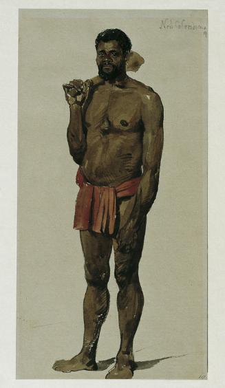 Joseph Selleny, Eingeborener von Neukaledonien, 1859, Aquarell auf Papier, 32,2 x 16,6 cm, Belv…