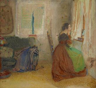 Sigmund Walter Hampel, Zimmer in einem alten Forsthaus, um 1905, Öl, Tempera auf Karton, 41,5 x…