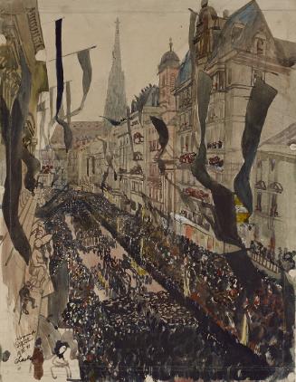 Oskar Laske, Begräbnis des Wiener Bürgermeisters Dr. Karl Lueger, 1910, Aquarell, Bleistift auf…