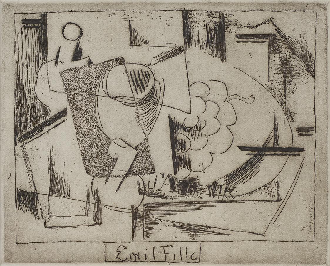 Emil Filla, Stillleben mit Becher und Weintraube, 1914, Radierung, 20 × 24,5 cm, Dauerleihgabe …