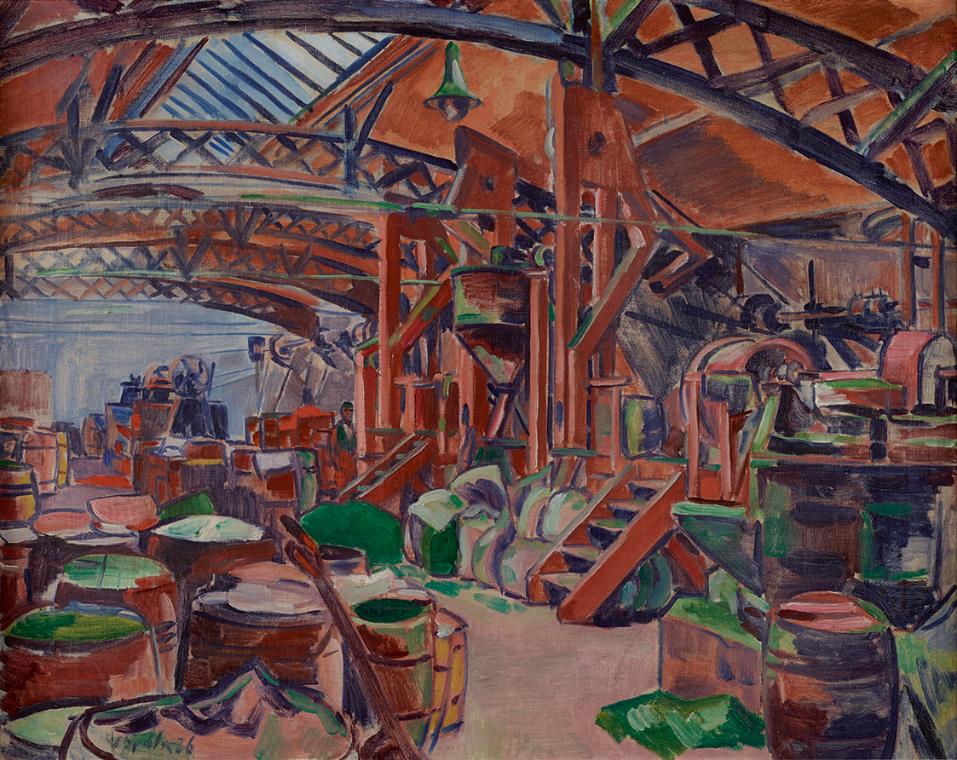 Václav Špála, Fabrikshalle, 1926, Öl auf Leinwand, 65,5 × 82 cm, Dauerleihgabe Sammlung Rotter,…