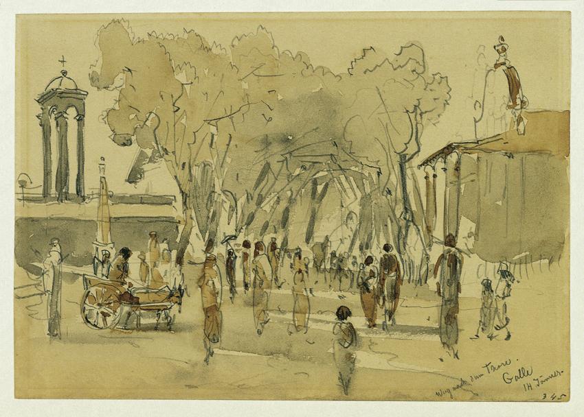 Joseph Selleny, Weg nach dem Tor in Point de Galle auf Ceylon (Sri Lanka), 1858, Bleistift, Aqu…