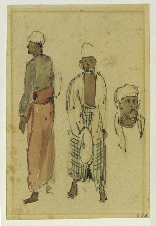 Joseph Selleny, Muslime auf Ceylon, 1858, Bleistift, Aquarell auf Papier, 11 × 7,3 cm, Belveder…