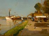 Emil Jakob Schindler, Die Dampfschiffstation an der Donau gegenüber Kaisermühlen, um 1871/1872,…