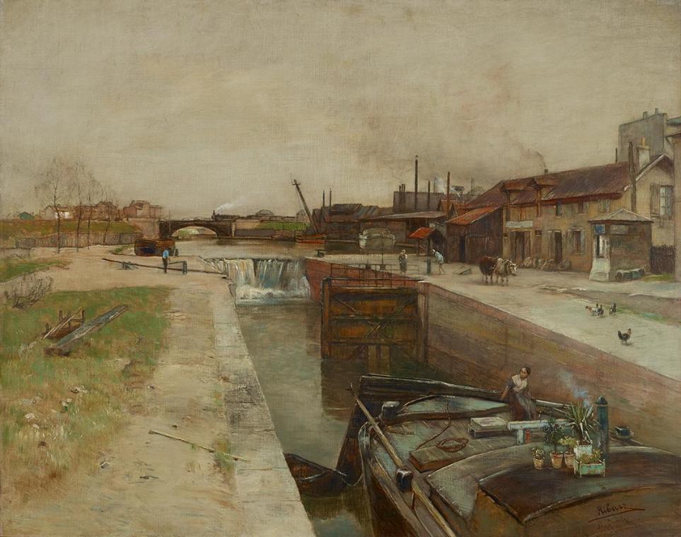 Rudolf Ribarz, Schleuse am Kanal von St. Denis, 1883, Öl auf Leinwand, 64,5 x 81 cm, Belvedere,…