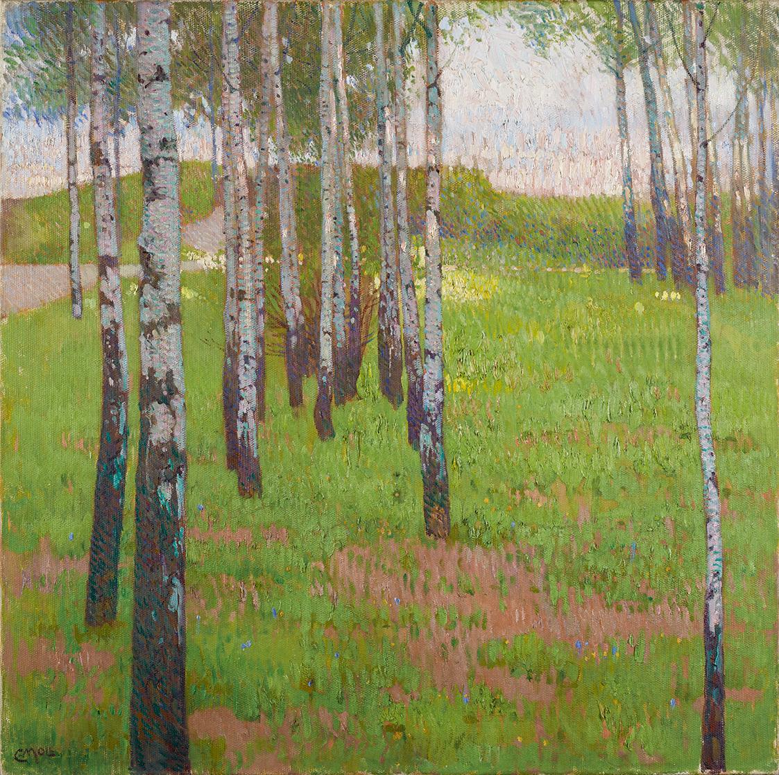 Carl Moll, Birkenwäldchen im Abendlicht, um 1902, Öl auf Leinwand, 80 x 80 cm, Belvedere, Wien,…
