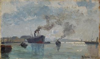 Rudolf Ribarz, Schiffe im Hafen, 1882, Öl auf Holz, 13,5 x 23,5 cm, Belvedere, Wien, Inv.-Nr. 5…