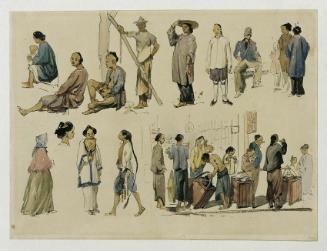 Joseph Selleny, Figurenstudien von Chinesen, 1858, Bleistift, Aquarell auf Papier, 20,5 x 27,5 …