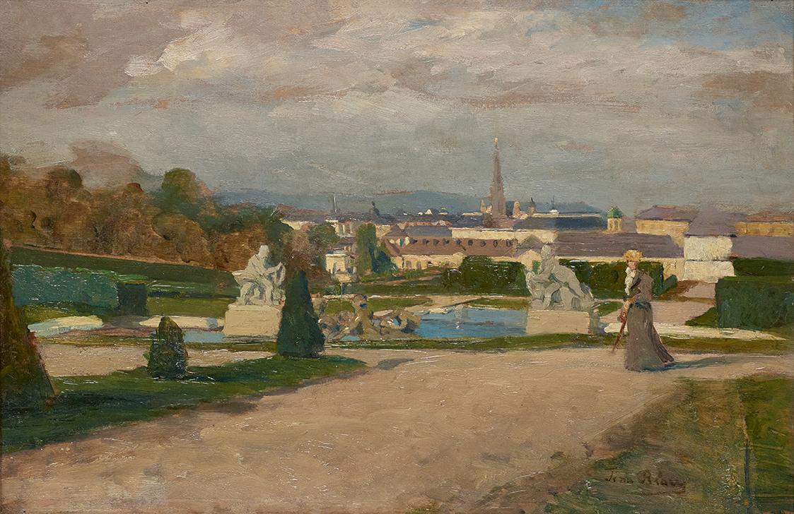 Tina Blau, Aus dem Belvedere, 1894/1895, Öl auf Holz, 26 × 39,5 cm, Belvedere, Wien, Inv.-Nr. 1 ...