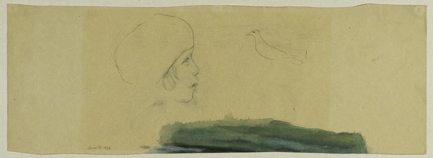 Arnulf Neuwirth, Mädchen mit Taube, 1934, Bleistift, Aquarell auf Papier, 17,5 x 50 cm, Belvede…