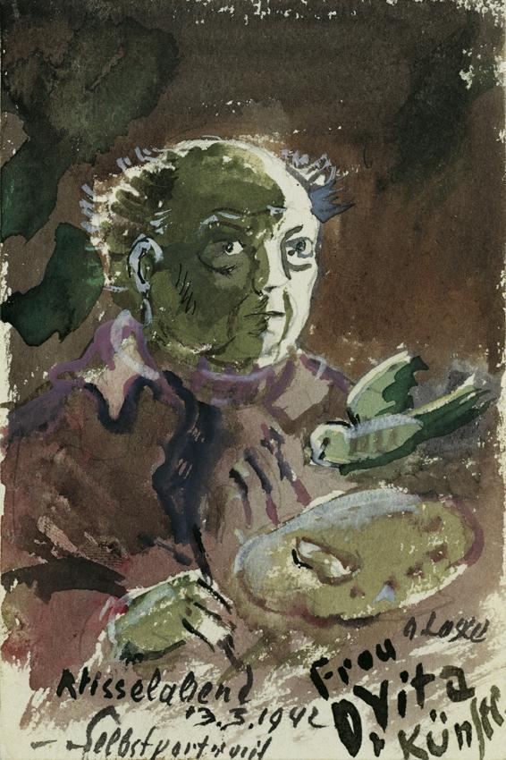 Oskar Laske, Selbstporträt, 1942, Aquarell auf Papier, 13,7 x 9 cm, Belvedere, Wien, Inv.-Nr. 8…