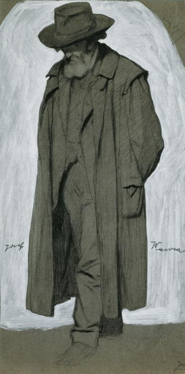 Josef Wawra, Prof. Rudolf Bacher, undatiert, Kreide, Deckweiß auf grauem Karton, 35 x 17,5 cm, …