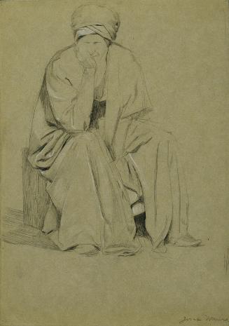 Josef Wawra, Sitzender Mann mit Turban, undatiert, Bleistift auf Papier, weiß gehöht, 35 x 25 c…