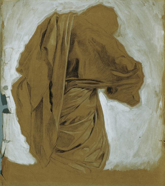 Josef Wawra, Kniender Mann, um 1920/1930, Bleistift, Deckweiß auf Papier, 34 x 30 cm, Belvedere…