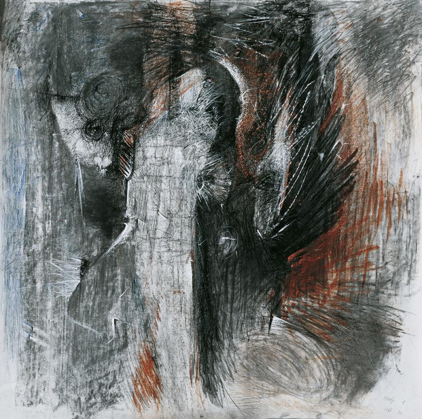 Hildegard Batke-Rest, Hof, 1991, Graphitstift, Kohle, Kreide, Pastell auf Papier, 85 x 87 cm, B…