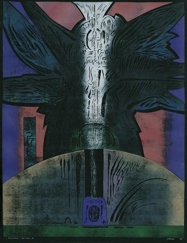 Janina Kraupe-Swiderska, Thanatos, 1985, Linolschnitt auf Papier, 64,5 x 49,5 cm, Belvedere, Wi…
