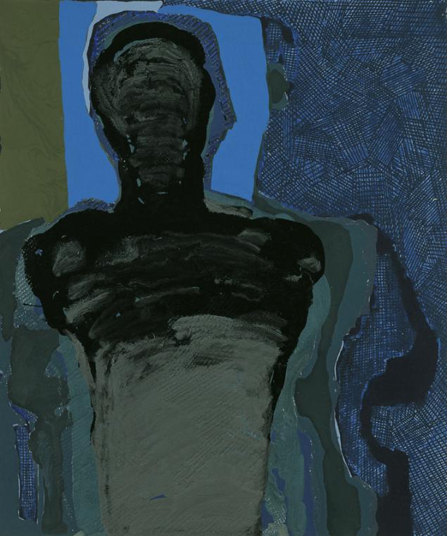 Halina Chrostowska, Schwarze Figur, 1985, Mischtechnik auf Papier, 66 x 55,8 cm, Belvedere, Wie…