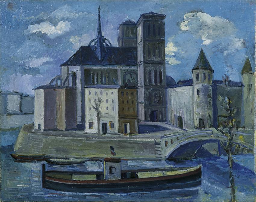 Theodor Kern, Kirche mit Brücke und Kahn, undatiert, Öl auf Leinwand, 58,5 x 74 cm, Belvedere, …