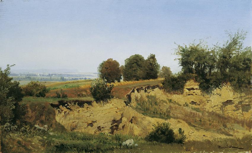 Anton Hlávacek, Bei Mannersdorf am Leithagebirge, undatiert, Öl auf Karton, 27,7 x 45,6 cm, Bel…