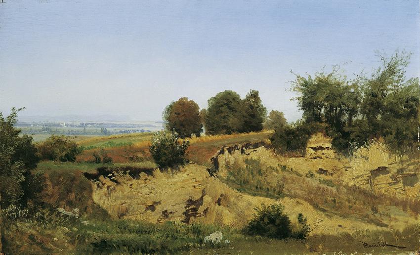 Anton Hlávacek, Bei Mannersdorf am Leithagebirge, undatiert, Öl auf Karton, 27,7 x 45,6 cm, Bel ...