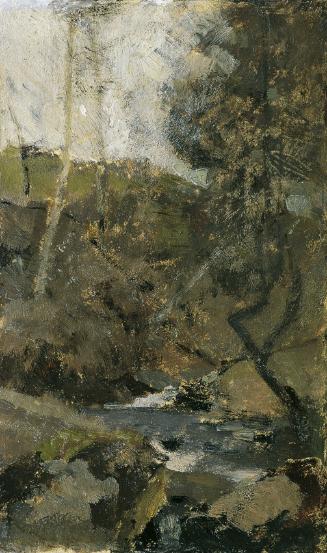 Emil Jakob Schindler, Bach im Wienerwald, um 1884, Öl auf Holz, 21,5 x 13 cm, Belvedere, Wien, …