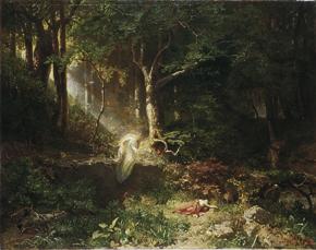Emil Jakob Schindler, Waldfräuleins Geburt, 1868, Öl auf Leinwand, 95 x 119 cm, Belvedere, Wien…