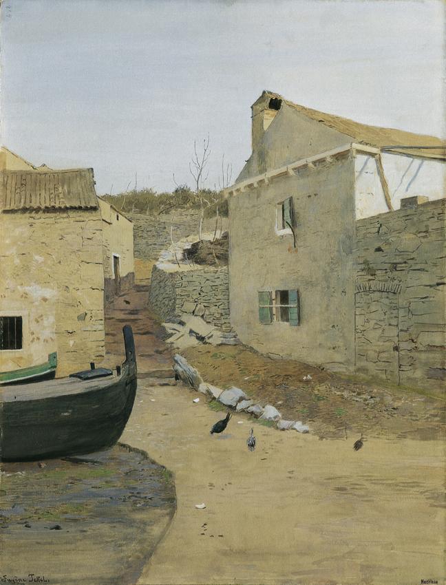 Eugen Jettel, Straße in Rovenska, nach 1897 (?), Aquarell, Deckfarben auf Karton, 61,5 x 47 cm,…