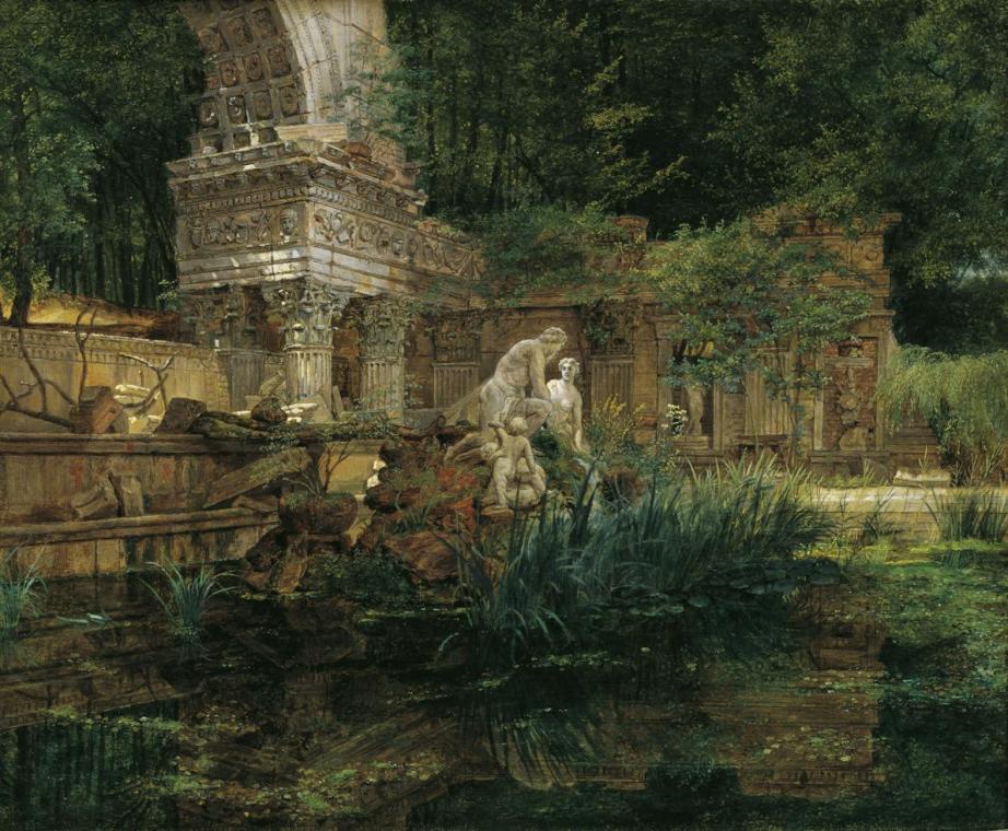 Ferdinand Georg Waldmüller, Die Römische Ruine in Schönbrunn, 1832, Öl auf Holz, 23,2 x 28,5 cm ...