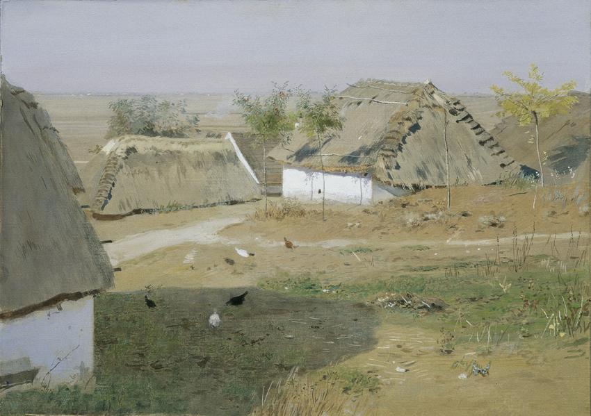 Eugen Jettel, Dorfpartie, um 1898, Deckfarben auf Papier auf Karton, 38,2 x 54 cm, Belvedere, W…