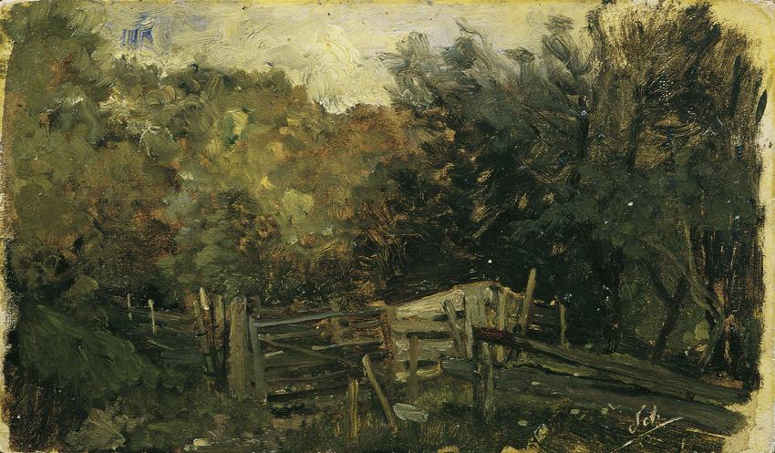 Emil Jakob Schindler, Naturstudie aus Goisern, um 1883, Öl auf Holz, 13 x 21,5 cm, Belvedere, W…