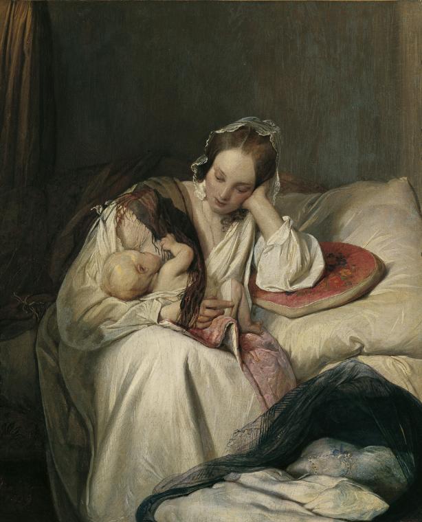 Josef Danhauser, Mutterliebe (Die Gattin des Künstlers mit Kind), 1839, Öl auf Leinwand, 50,7 x…