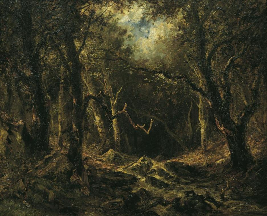 Virgilio Narcisso Díaz de la Peña, Waldinneres, 1861, Öl auf Papier auf Leinwand, 91,5 x 112,5 …