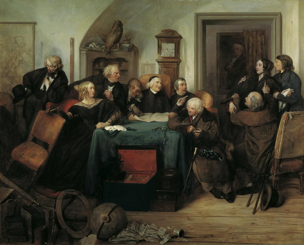 Josef Danhauser, Die Testamentseröffnung, 1839, Öl auf Holz, 95 x 114 cm, Belvedere, Wien, Inv.…
