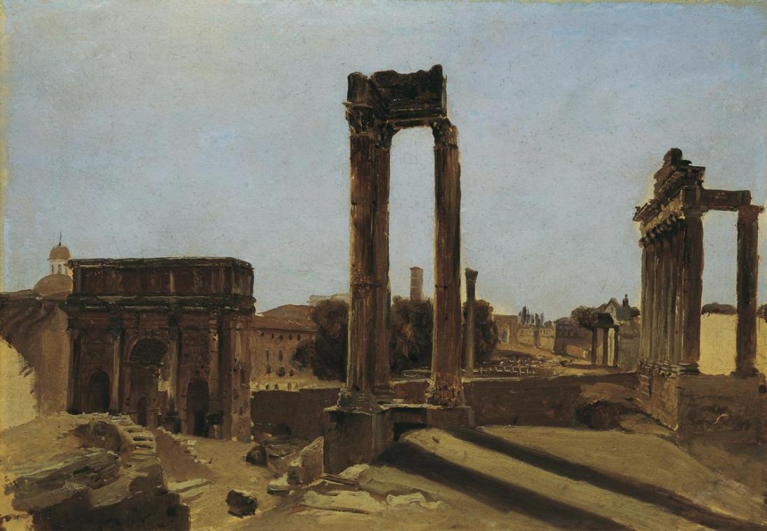 Carl Blechen, Das Forum Romanum, 1829, Öl auf Papier auf Karton, 36 x 51 cm, Belvedere, Wien, I ...