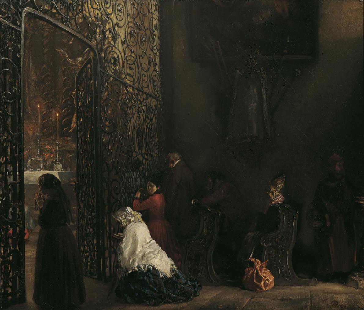 Adolph von Menzel, Frühmesse, um 1852, Öl auf Leinwand, 58,5 x 68,5 cm, Belvedere, Wien, Inv.-N…