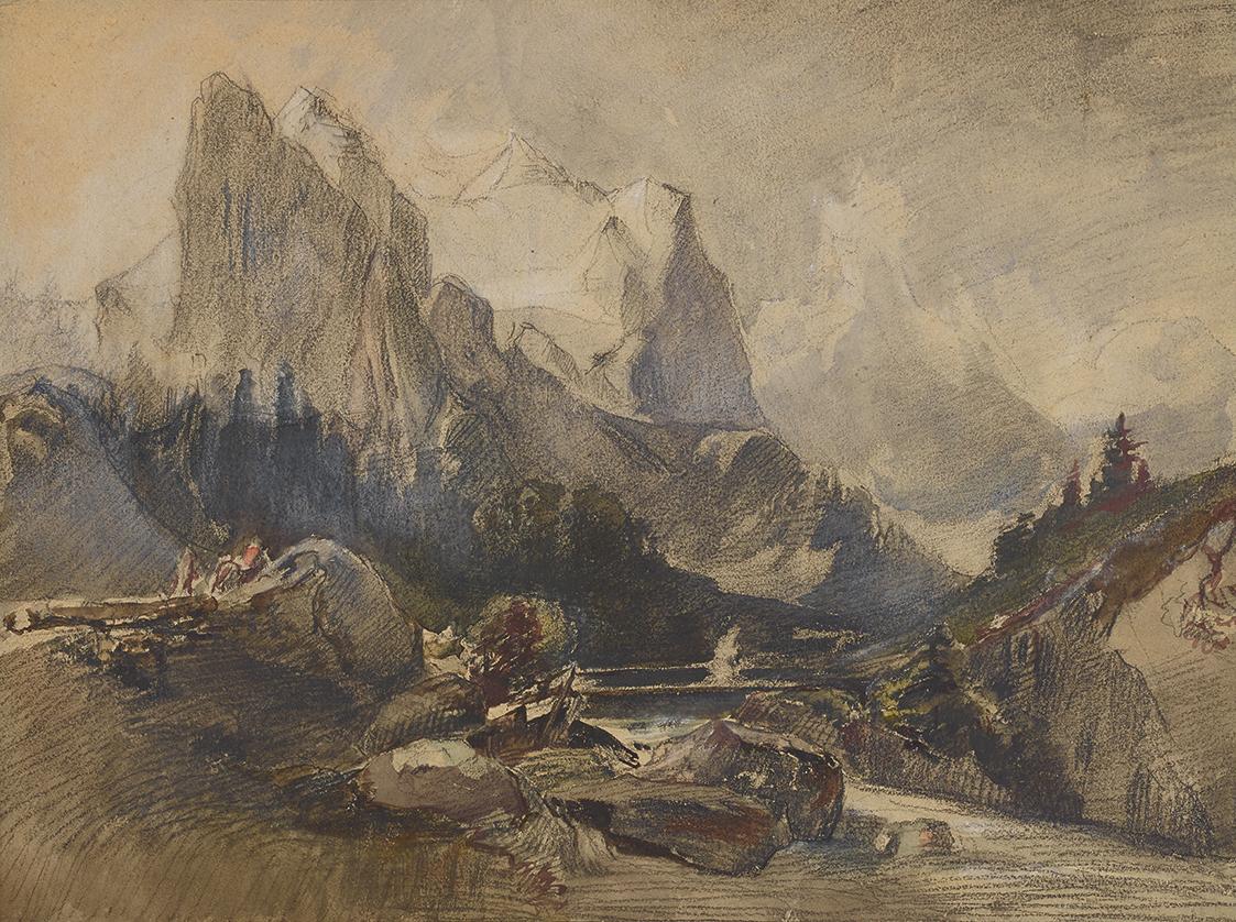 Alexandre Calame, Das Wetterhorn im Berner Oberland, undatiert, Aquarell, Bleistift, 33,5 × 45 …