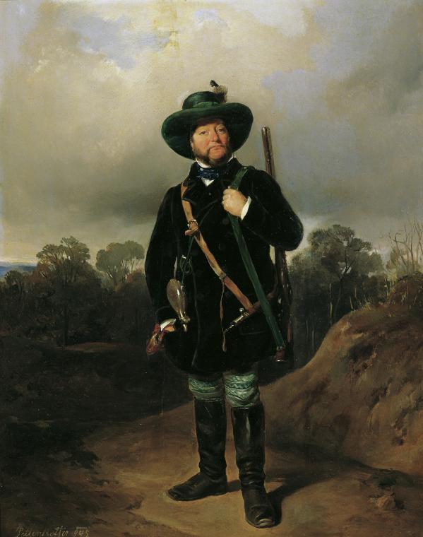 August von Pettenkofen, Josef Strommer als Jäger, 1845, Öl auf Holz, 36 x 29 cm, Belvedere, Wie…