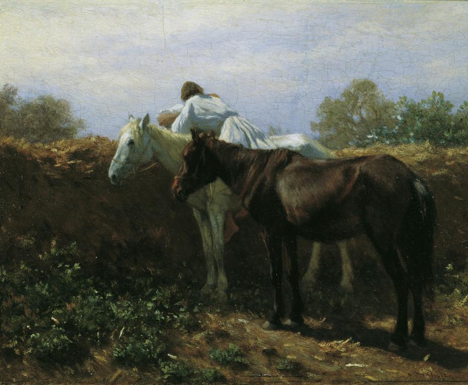 August von Pettenkofen, Der Kuss I (Das Rendezvous I), 1864, Öl auf Holz, 24 x 31 cm, Belvedere…