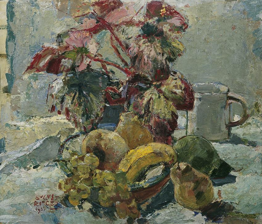 August Rieger, Stillleben, 1933, Öl auf Karton, 50 x 58 cm, Belvedere, Wien, Inv.-Nr. 6317