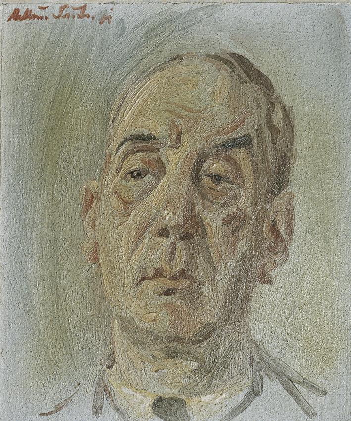 Arthur Sühs, Prof. Dr. Franz Walliser, 1951, Fresko, Mörtel auf Faserplatte, 40 x 34 cm, Belved…