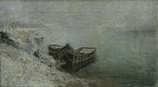 Emilie Mediz-Pelikan, Fischerboote am Donauufer, 1890, Öl auf Leinwand, 30 x 54 cm, Belvedere, …