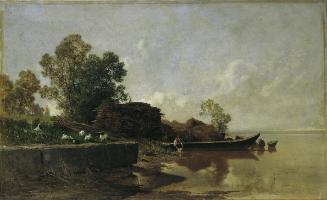 Adolf Gustav Ditscheiner, Die Fraueninsel im Chiemsee, 1873, Öl auf Leinwand, 58,5 x 93,5 cm, B…