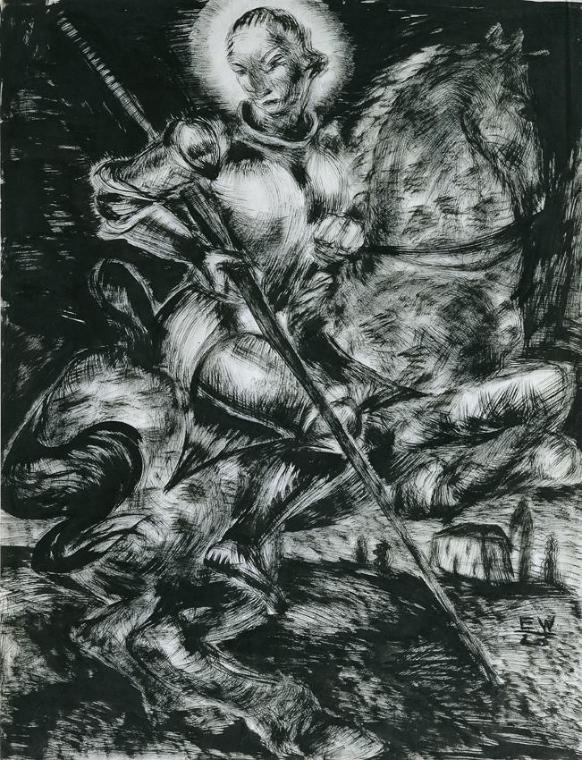 Emil Witasek, Hl. Georg, 1923, Feder, Pinsel, Tusche auf Papier, 59,5 x 45,5 cm, Belvedere, Wie…
