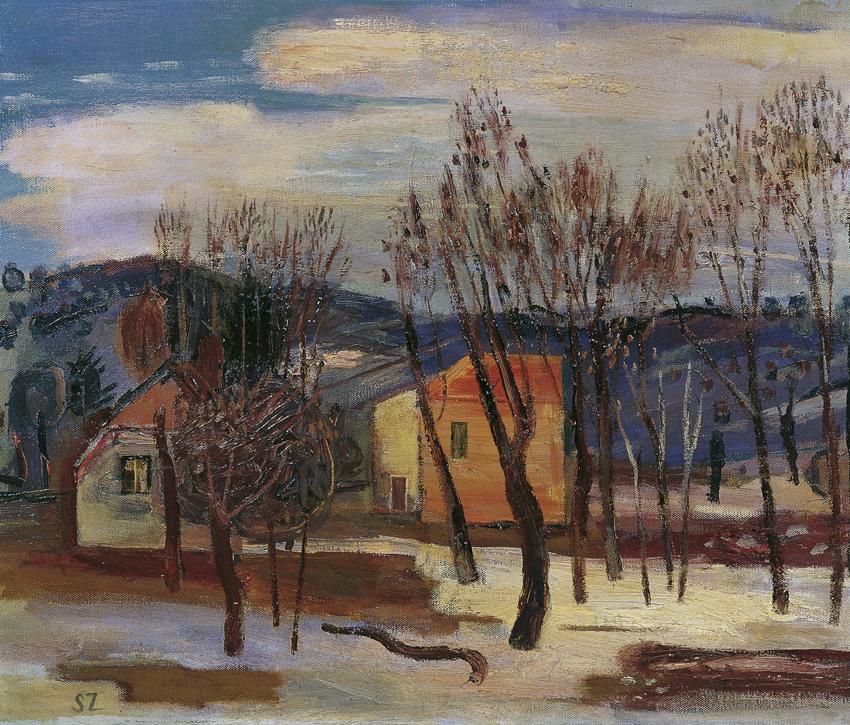Rudolf Szyszkowitz, Das rote Dach, 1936/1937, Öl auf Leinwand, 63,5 × 74,5 cm, Belvedere, Wien,…